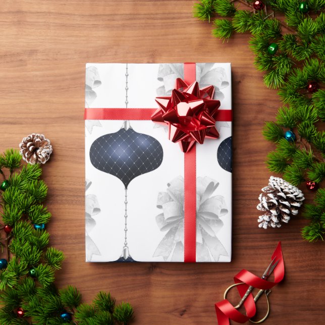 Papel De Presente Feriado Azul de Arcos Brancos (Presente de Natal)