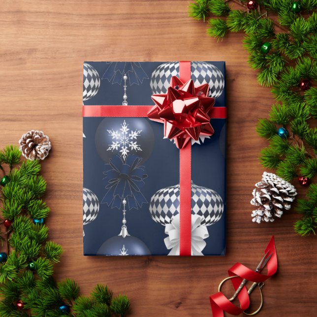 Papel De Presente Feriado Azul de Marinho Branco (Presente de Natal)