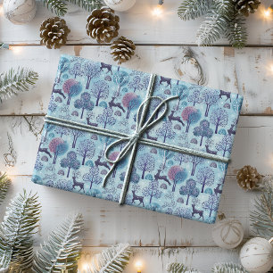 Papel De Presente Feriado Azul e Roxo da Floresta Moderna