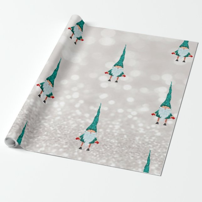Papel De Presente Feriado Bokeh de Gnomo Fofo (Desenrolado)