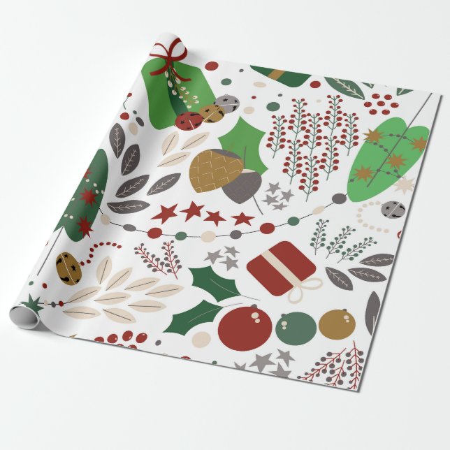Papel De Presente Feriado Botânico Whimsical (Desenrolado)