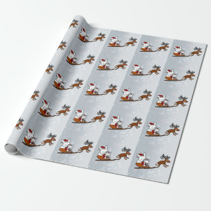 Papel De Presente Feriado Brilhante de Natal Sledge Bunny