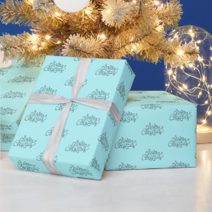 Papel De Presente Feriado Cursivo de Fontes de Natal Azul Aqua Feliz