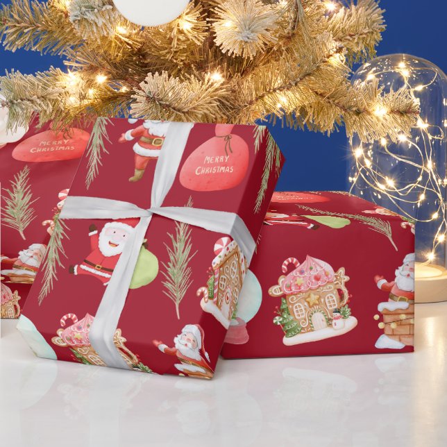 Papel De Presente Feriado da Casa do Gingerpão de Red Papais noeis (Feriados)