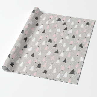 Papel De Presente Feriado das Cinzas Negras Rosa-de-Árvore de Natal 