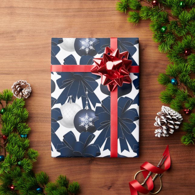 Papel De Presente Feriado de Arcos Velvet Azul (Presente de Natal)