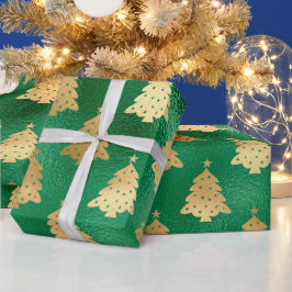 Papel De Presente Feriado de Árvore de Natal Verde Dourado