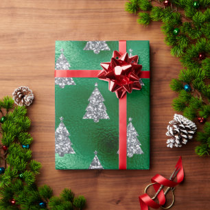 Papel De Presente Feriado de Árvore de Natal Verde Silver