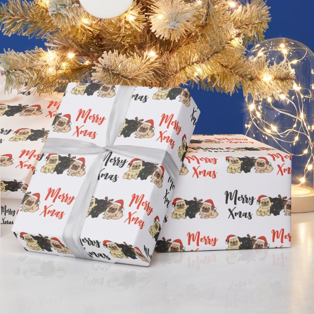 Papel De Presente Feriado de Cães de Natal Pug Cute (Feriados)