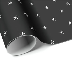Papel De Presente Feriado de Flocos de Neve preto e branco