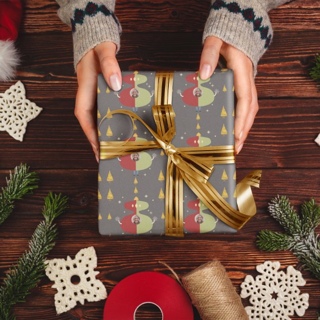 Papel De Presente Feriado de Foto Personalizado de Natal Dourado e E (Criador carregado)