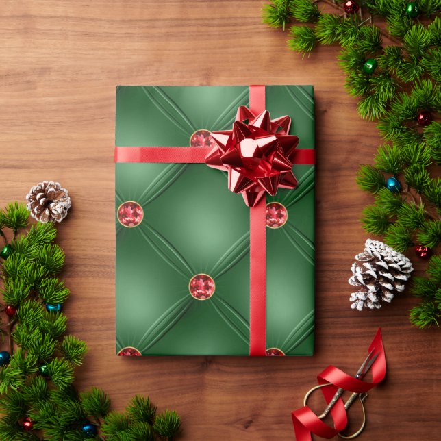 Papel De Presente Feriado de Grelha Vermelha Elegante Verde (Presente de Natal)