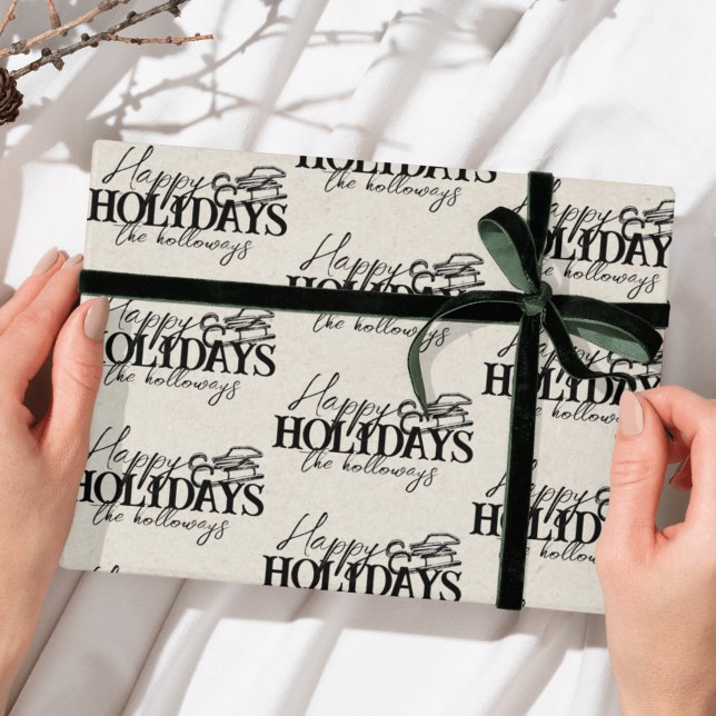 Papel De Presente Feriado de Manuscrito de inverno em preto trenó pr (Send cheer with this bold and playful holiday wrapping paper!)
