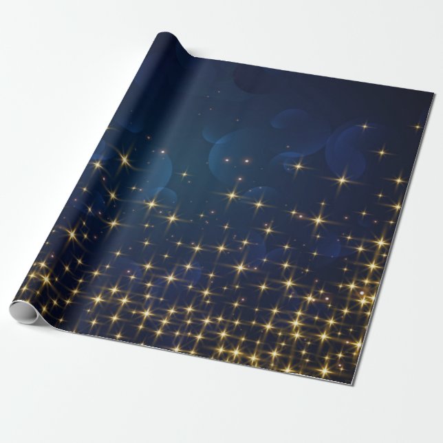 Papel De Presente Feriado de Natal Azul de meia-noite Dourado (Desenrolado)