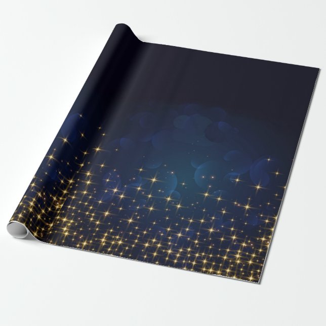 Papel De Presente Feriado de Natal Azul de meia-noite Dourado (Desenrolado)