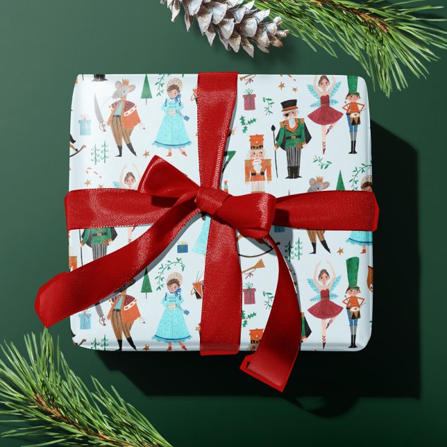 Papel De Presente Feriado de Natal Azul do Pastel, quebra-nozes (Cute Nutcracker Pastel blue Christmas Holiday Wrapping Paper)
