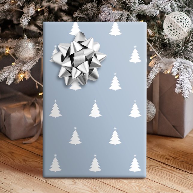 Papel De Presente Feriado De Natal Azul E Branco (Winter Blue And White Christmas Tree Holiday Wrapping Paper)