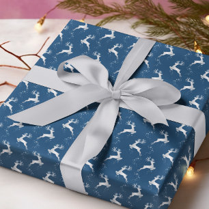 Papel De Presente Feriado de Natal Azul para Reindeer de Prata Elega