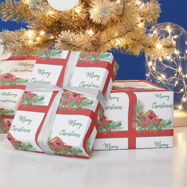 Papel De Presente Feriado de Natal, casinha de aquarela (Feriados)