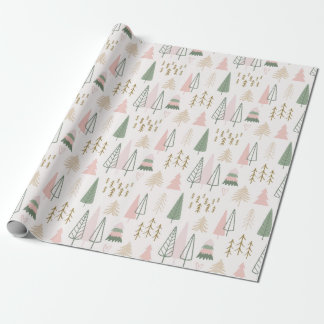Papel De Presente Feriado de Natal de Boho Trees Rosa