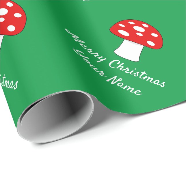 Papel De Presente Feriado de Natal de cogumelo verde e vermelho (Ponta do rolo)