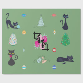 Papel De Presente Feriado de Natal de Gato Atômica Moderno de meio s