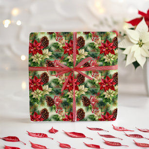 Papel De Presente Feriado De Natal De Poinsettias Pine E Pinecones