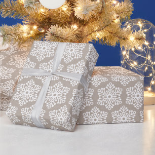 Papel De Presente Feriado de Natal do Kraft White Snowflakes