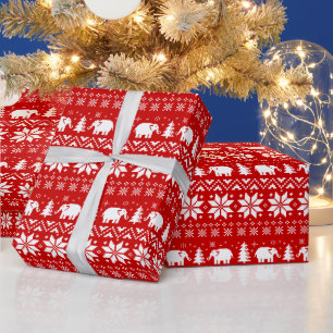 Papel De Presente Feriado de Natal dos Elefantes Bonitos Vermelho