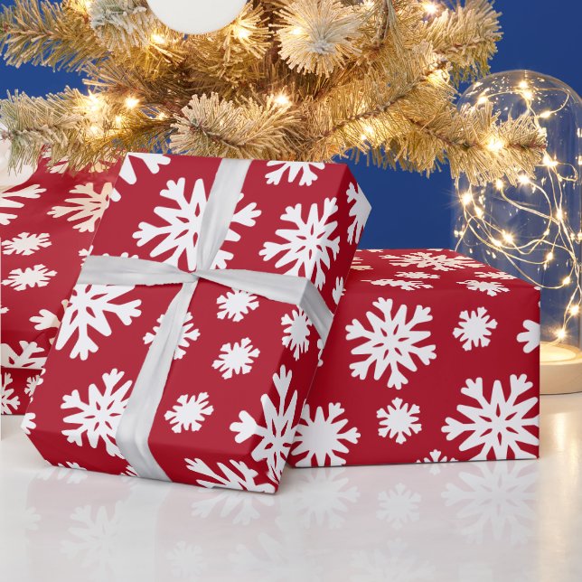 Papel De Presente Feriado de Natal em Flocos Brancos Vermelhos (Feriados)