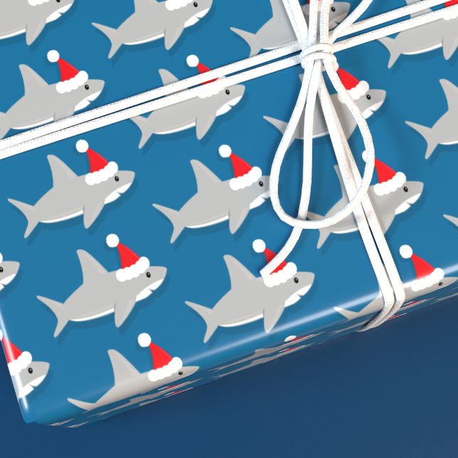 Papel De Presente Feriado de Natal em Santa Hat (Add the fun of sharks to your Christmas.)