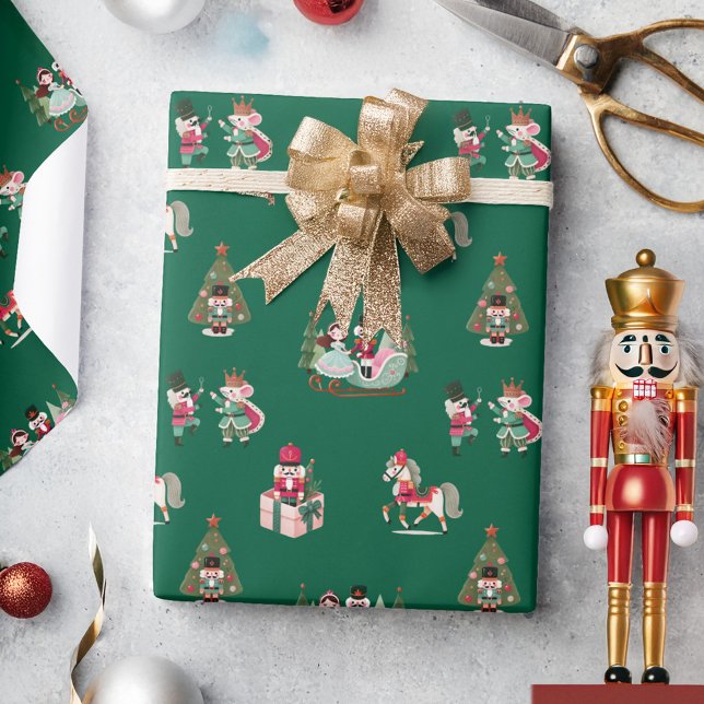 Papel De Presente Feriado de Natal Festivo Tradicional (Nutcracker Festive Traditional Christmas Holiday Wrapping Paper)