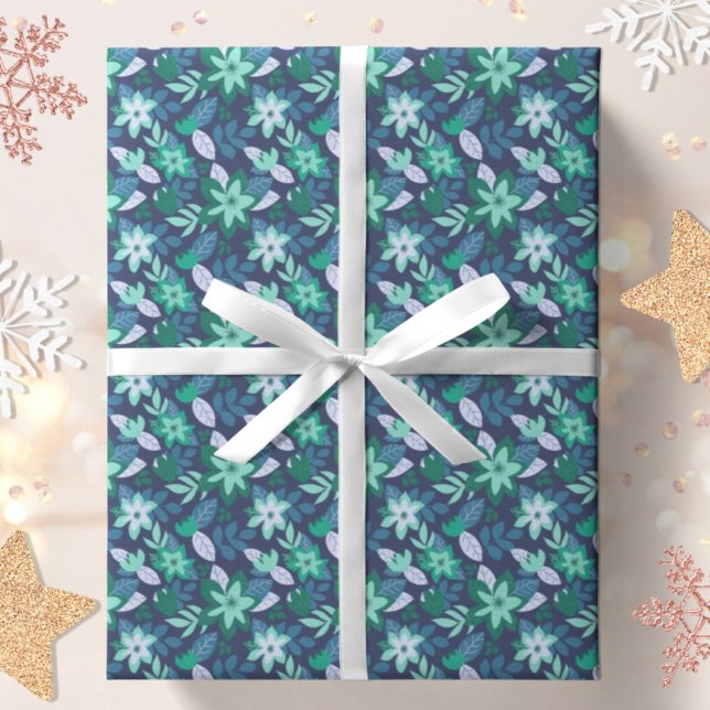 Papel De Presente Feriado de Natal Floral Moderno Botânico Escuro (Criador carregado)