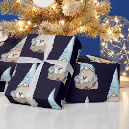Papel De Presente Feriado de Natal marinho Blue Nordic Snow Gnomo