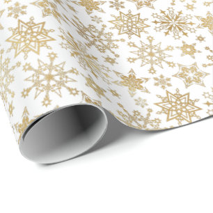 Papel De Presente Feriado de Natal Moderno Dourado Flocos de Neve