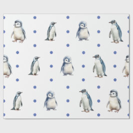 Papel De Presente Feriado de Natal para Pinguins Adoráveis em Branco