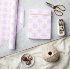 Papel De Presente Feriado de Natal Pink Branco Floco de Neve