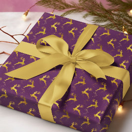 Papel De Presente Feriado de Natal Roxo para Rebelde Dourada Elegant