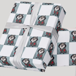 Papel De Presente Feriado de Natal Sherlock Pug, Turquesa Gira