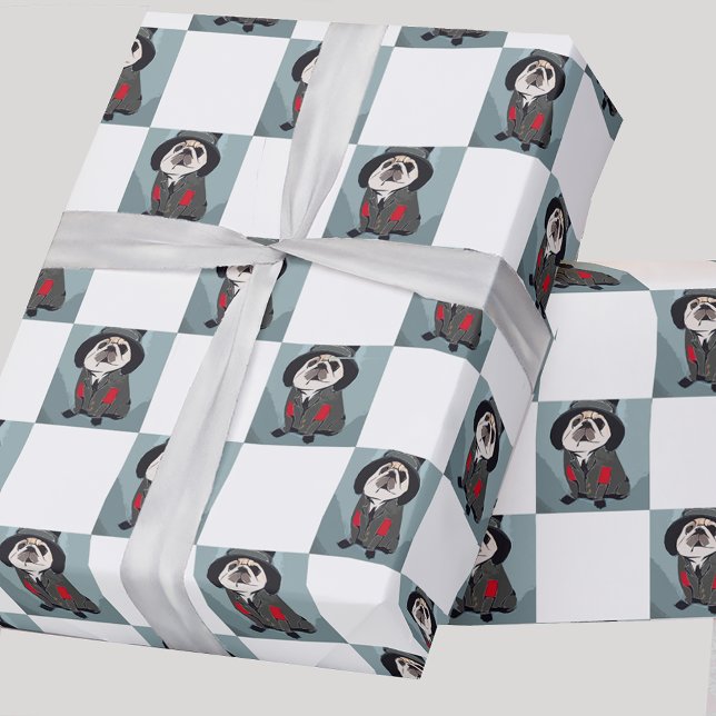 Papel De Presente Feriado de Natal Sherlock Pug, Turquesa Gira (Criador carregado)