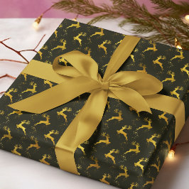 Papel De Presente Feriado de Natal Verde para Reindeer Dourada Elega