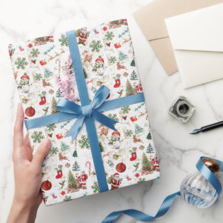 Papel De Presente Feriado de Natal Vermelho Festivo da Vintage Retro