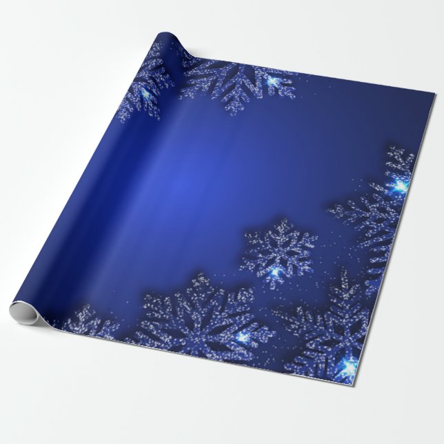 Papel De Presente Feriado de Neve Azul Elegante (Desenrolado)