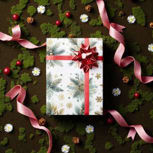 Papel De Presente Feriado de neve Dourado verde, luxo aquarela