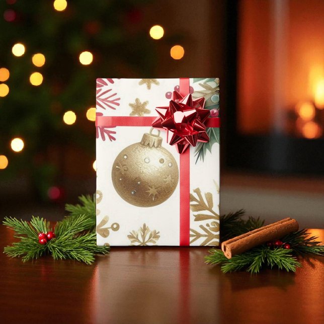 Papel De Presente Feriado de neve Dourado verde, luxo aquarela (Criador carregado)