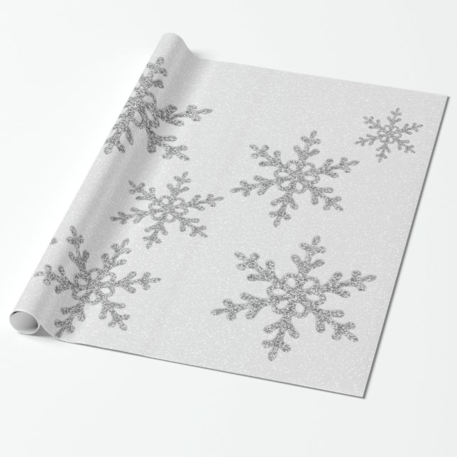 Papel De Presente Feriado de Neve Elegante Glitter Silver Glitter (Desenrolado)
