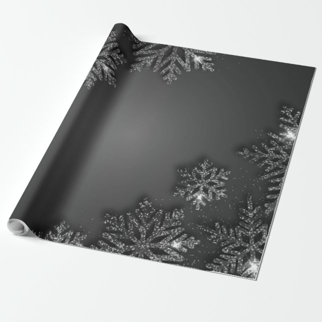 Papel De Presente Feriado de Neve Silver Elegante (Desenrolado)
