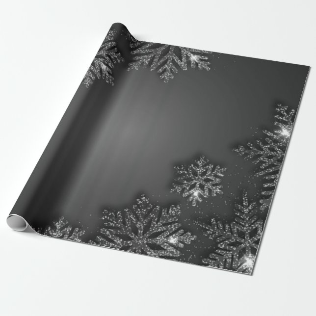 Papel De Presente Feriado de Neve Silver Elegante (Desenrolado)