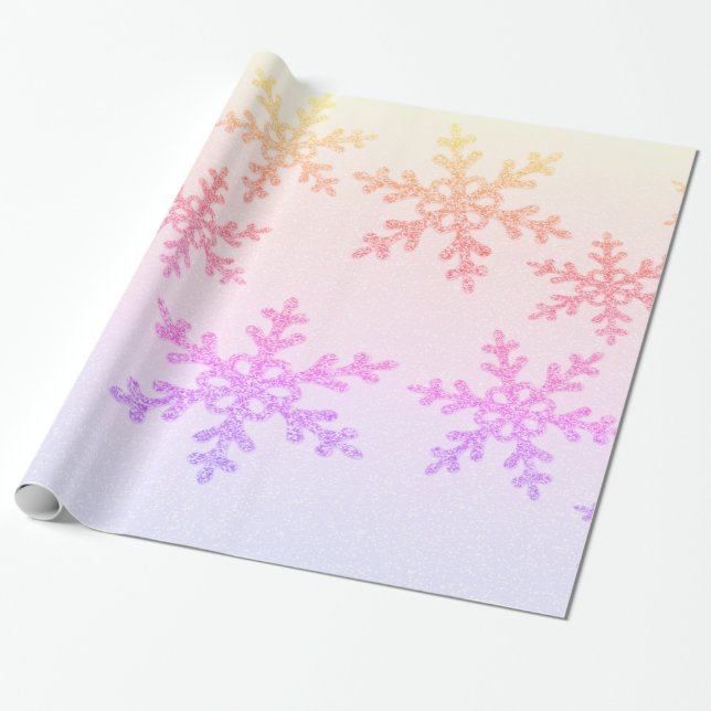Papel De Presente Feriado de Neves com Glitter Chic Snowflakes (Desenrolado)