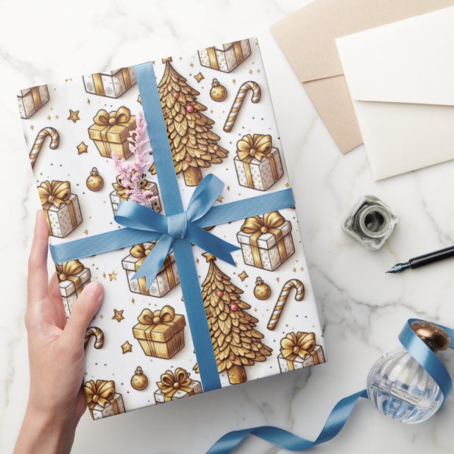 Papel De Presente Feriado de Ouro  (Presentear)